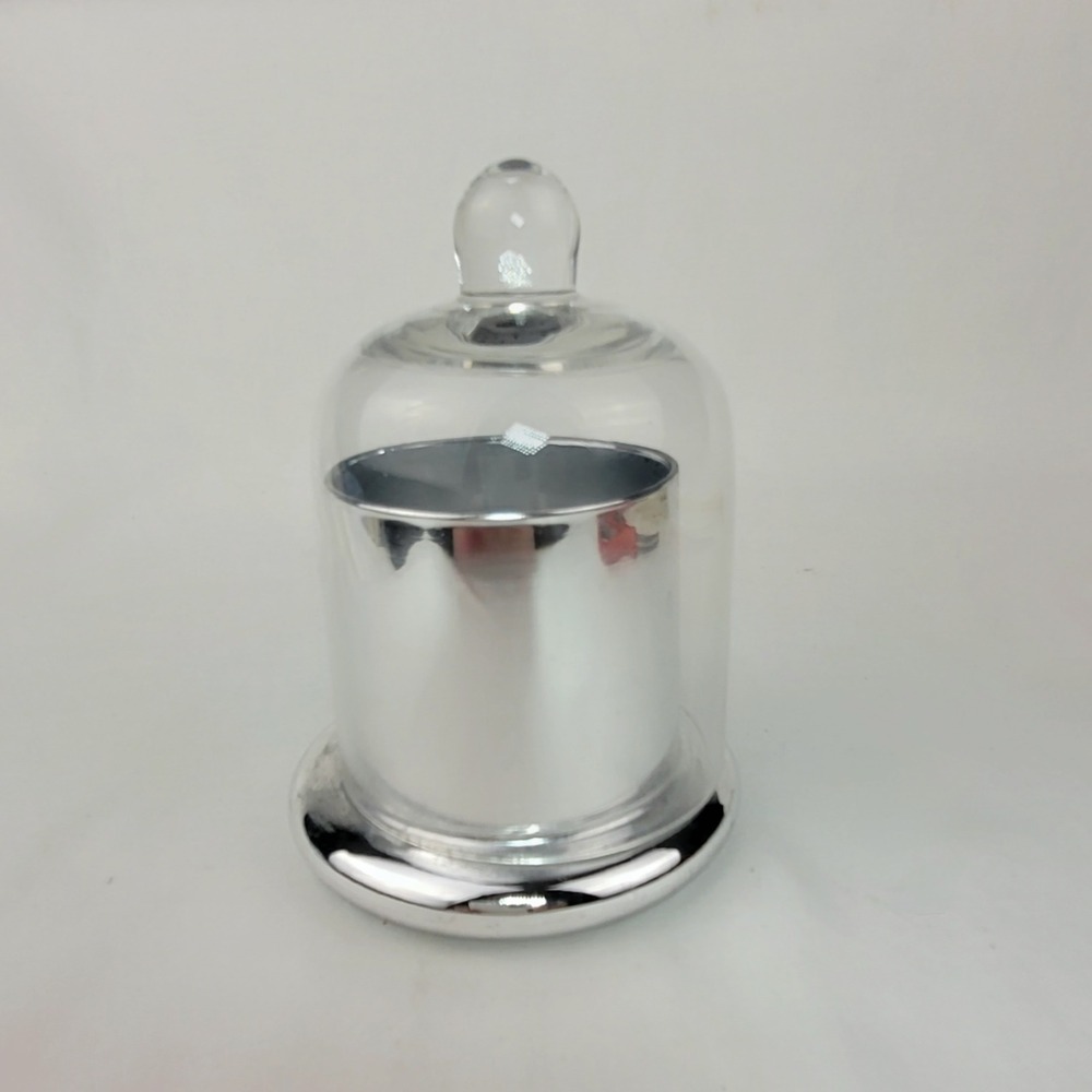 Silver Chrome Glass Cloche Candle Holder Clear Dome Pedestal Decor